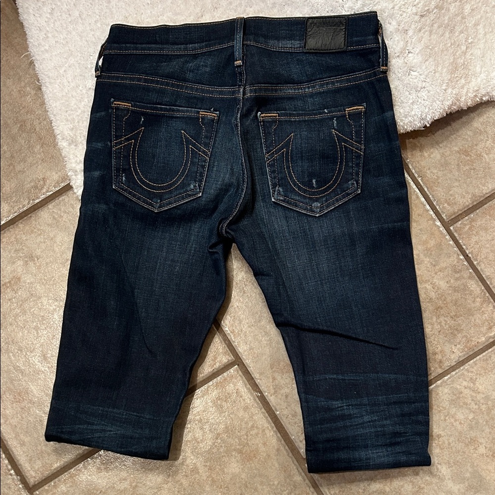 True Religion Mid Rise Super Skinny Jeans - Dark Blue